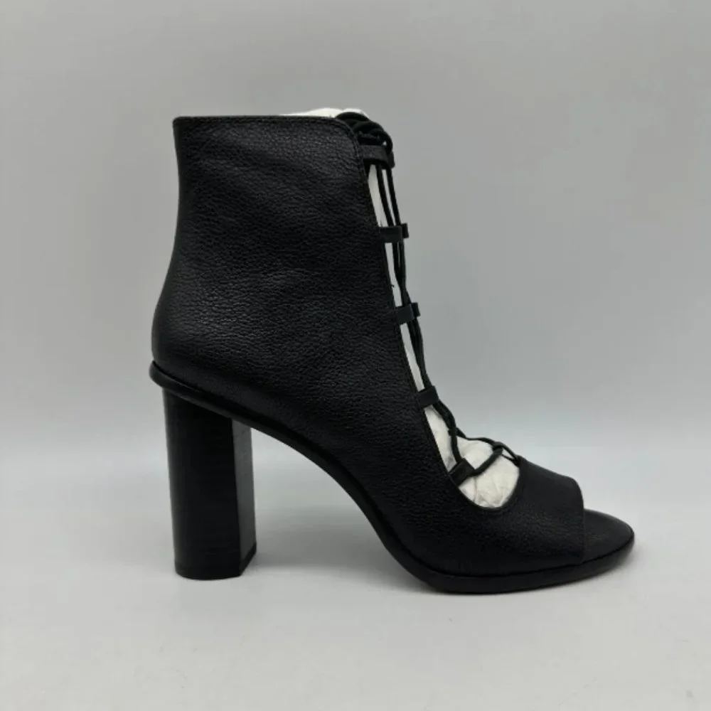 Joie Cordelia Black Leather Lace Up Peep Toe Ankle Boots Heels Sz 8 M Block Heel - Picture 3 of 10